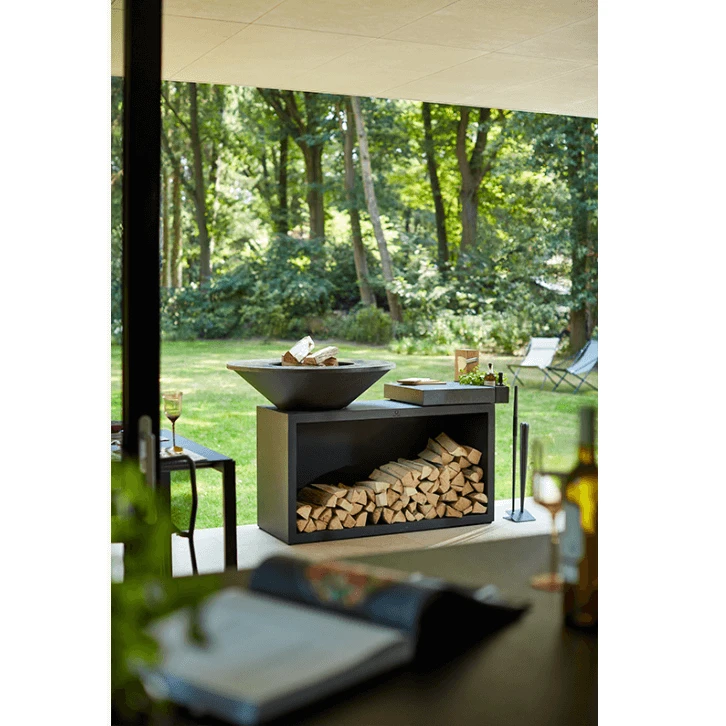 OFYR Island Black 85-100 Vuurkorf - Barbecue Met Meubel En Plank Van Donkergrijs Keramiek - Image 2