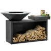 OFYR Island Black 100-100 Vuurkorf - Barbecue Met Meubel En Plank Van Donkergrijs Keramiek
